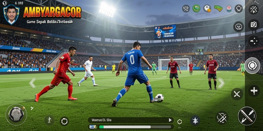 Tampilan gameplay AMBYARGACOR yang mendebarkan saat pertandingan sepak bola.