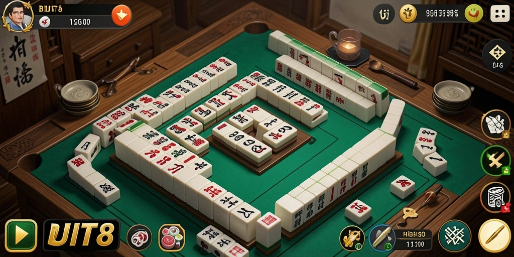 Screenshot gameplay DUIT8 menampilkan pertempuran Mahjong yang mendebarkan.