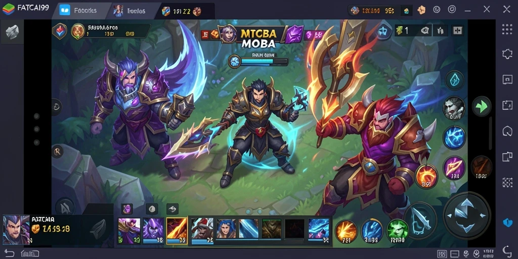Gameplay seru dalam FATCAI99 yang menampilkan pertarungan strategis MOBA.