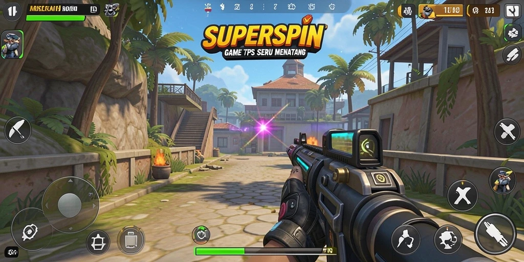 Tampilan gameplay menegangkan dalam SUPERSPIN yang memukau.