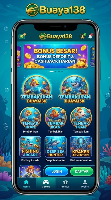 Tampilan pertama aplikasi buaya138 yang menarik dan user-friendly.